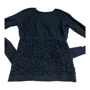 Hugo Boss Smocked Wool/Silk (80/20) Long Sleeve Dark Teal Knit Top Women Size XS